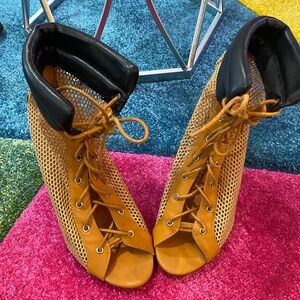 Tan booties.